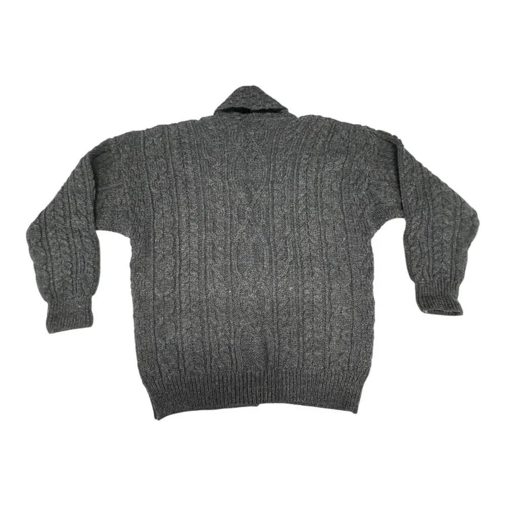 Aran Crafts Women's Gray Irish Wool Cable Knit Shawl Collar Cardigan Casual - Picture 7 of 7